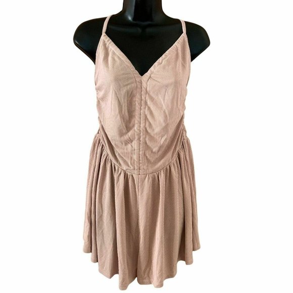 LE LIS Romper Ribbed Spaghetti Straps Criss Cross Back Beige Color Size Large - Picture 1 of 8